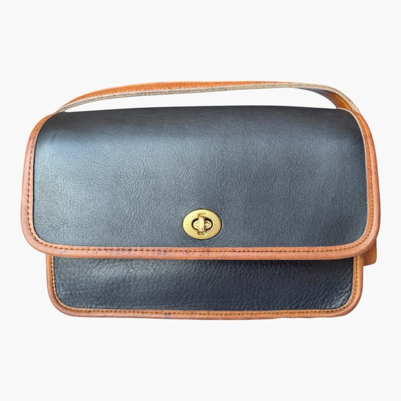 Vintage 1980s Coach Spectator City Bag Black Tan Leather Crossbody Quiet Luxury - Picture 3 of 16